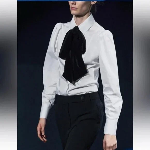 ZARA VELVET BOW SHIRT ZW COLLECTION - Picture 6 of 9